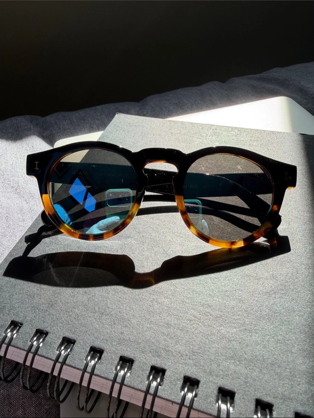 Illesteva Brown Frame Sunglasses with Blue Mirrored Lenses